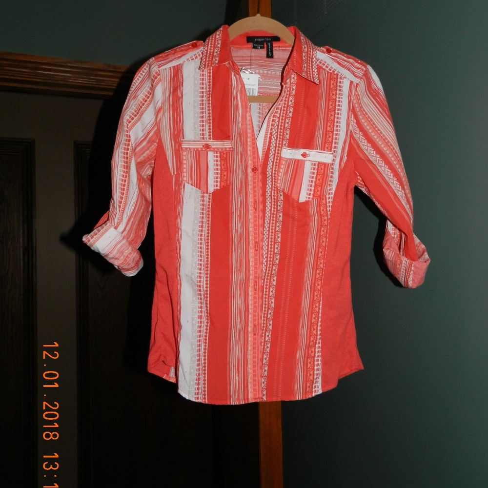 NWT Paper Tee Orange and White Blouse